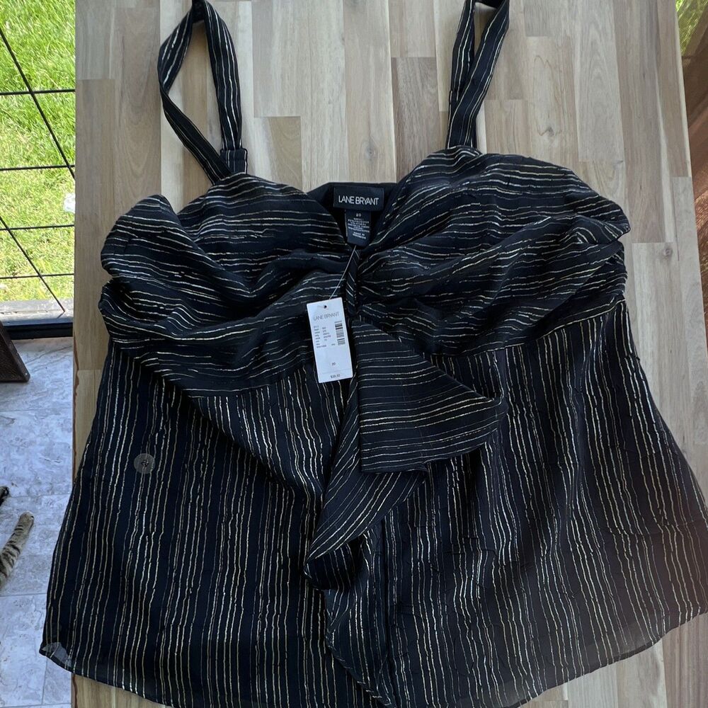Lane Bryant Black/Gold Striped Chiffon Tie-Front Camisole Top Plus 20